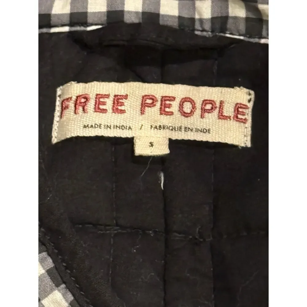 Free People Chloe Gingham Quilted Jacket Black White Oversized Puffer Small S - Picture 4 of 8